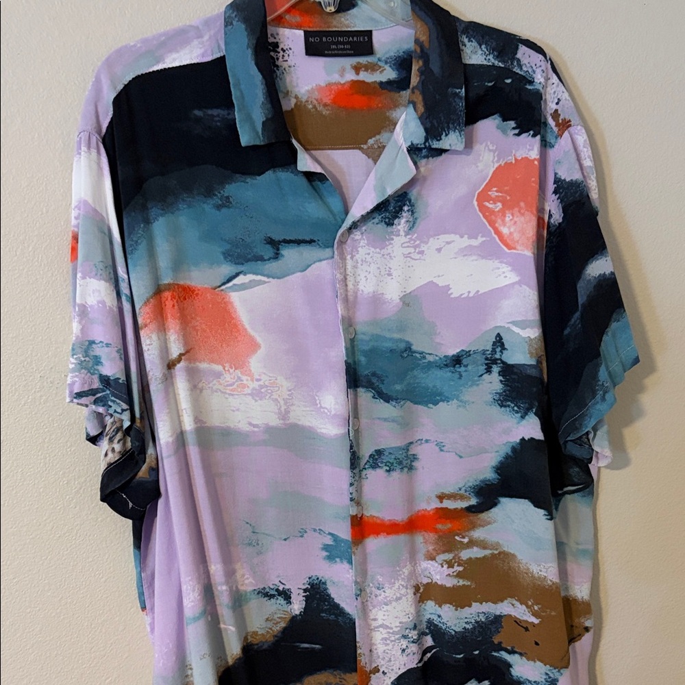 No Boundaries Men’s Lavender Multi-Color Abstract Print Button-Down Shirt